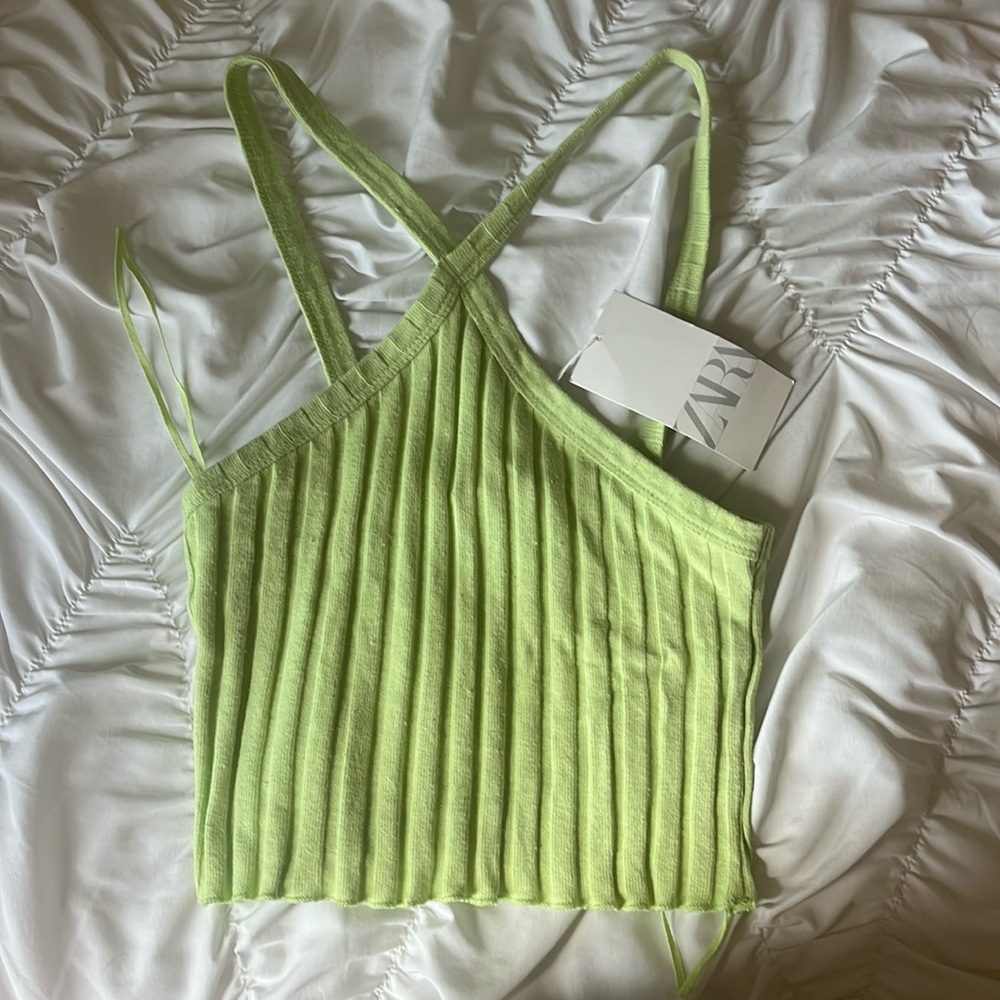 Zara lime green cross neck top - new with tags